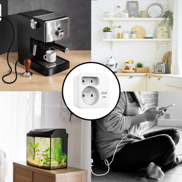 VELAMP zásuvková rozdvojka ADAT-FR-12 s USB-A+C a světlem