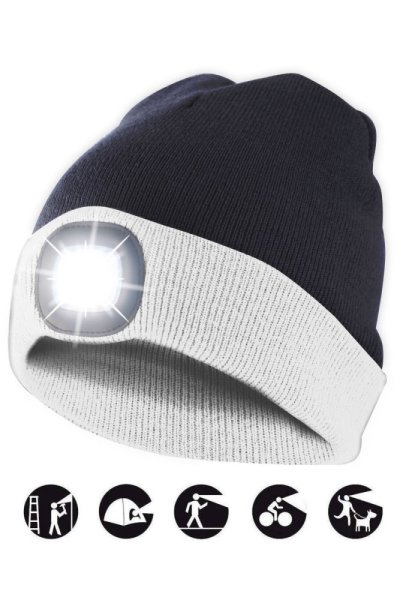 čiapka CAP17 s LED svetlom bielo-čierna