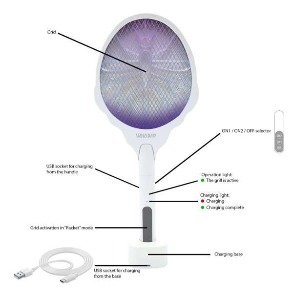 VELAMP Elektrická plácačka na komáre REPEL04R