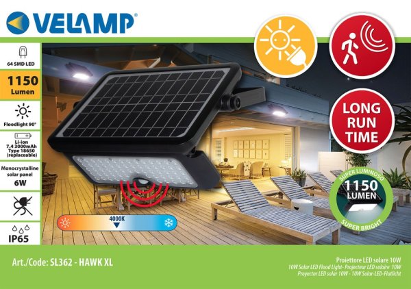 VELAMP LED reflektor SL362 se solárním nabíjením, detektor pohybu