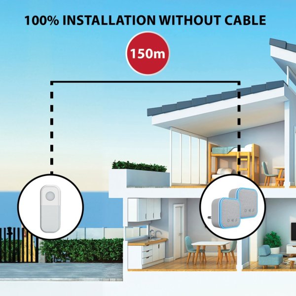 VELAMP DOM052 Sada 2 zvonků do zásuvky,150m,36 melodií