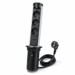 Automatická výsuvná lišta IN 553044, 3 zásuvky, USB A +C