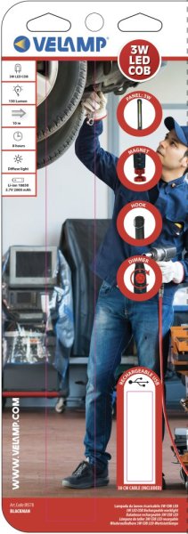 VELAMP IR578, Extra ploché nabíjateľné pracovné svetlo 3W COB LED s magnetickou otočnou základňou