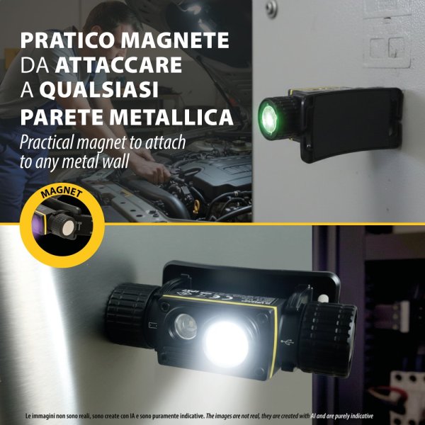 VELAMP ST216, Nabíjateľná čelovka 15 W / 1500 lúmenov s UV svetlom 365 nm a magnetom, čierna