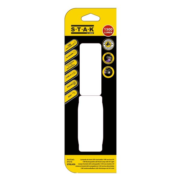 VELAMP ST216, Nabíjateľná čelovka 15 W / 1500 lúmenov s UV svetlom 365 nm a magnetom, čierna