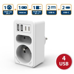 VELAMP zásuvková rozdvojka ADAT-FR-10 s USB-A+C