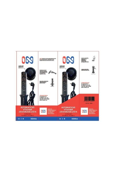 Automatická výsuvná lišta IN 553044, 3 zásuvky, USB A +C