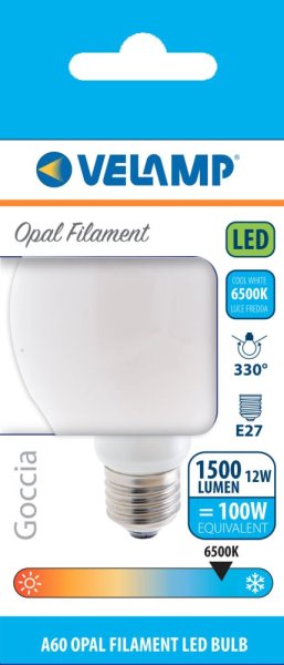 VELAMP OPÁLOVÁ VLÁKNOVÁ žiarovka 12W, E27, 6500K