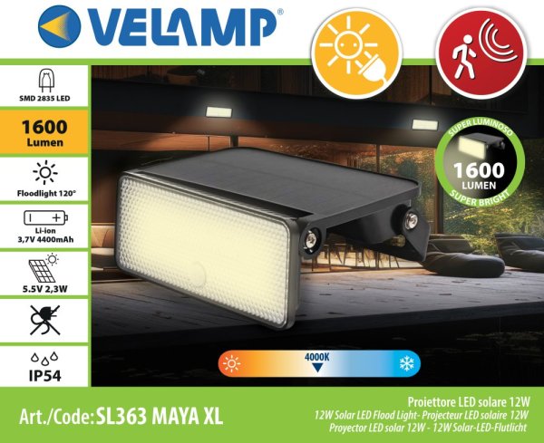 VELAMP SL363 reflektor se solárním napájením 1600 lm, s pohybovým senzorem