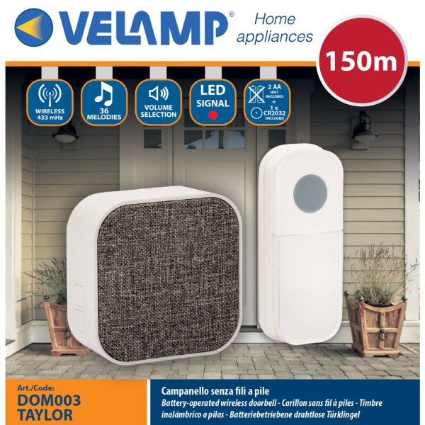 VELAMP DOM003 Bezdrátový zvonek na baterie,150m,36 melodií