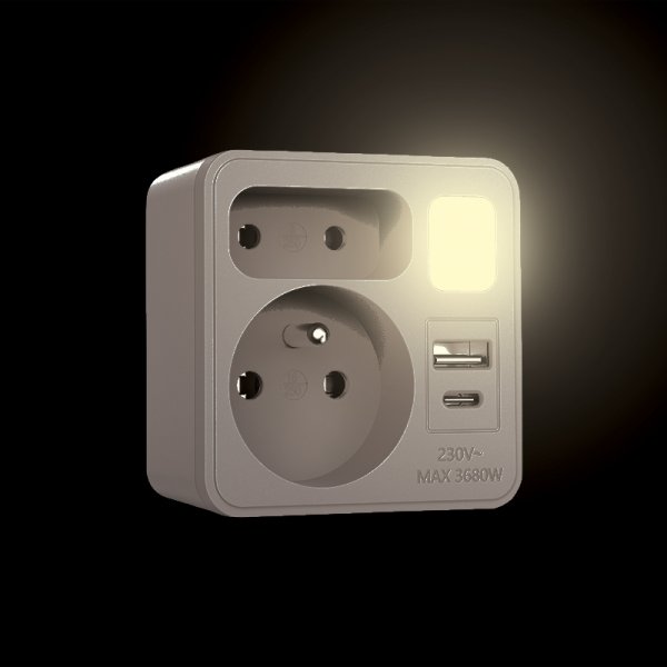 VELAMP zásuvková rozdvojka ADAT-FR-12 s USB-A+C a světlem