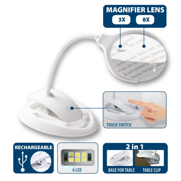 VELAMP LE008 Stolní lampa s osvětlením a lupou