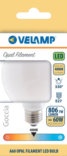 VELAMP OPÁLOVÁ VLÁKNOVÁ žiarovka 7W, E27, 4000K