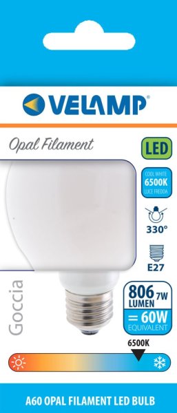 VELAMP OPAL FILAMENT žárovka 7W, E27, 6500K