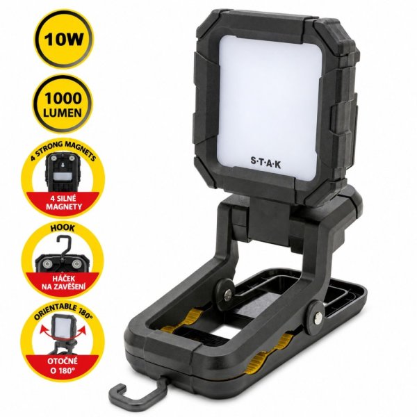 VELAMP ST481 Dobíjecí pracovní svítilna 10W se svorkou,magnetem a háčkem