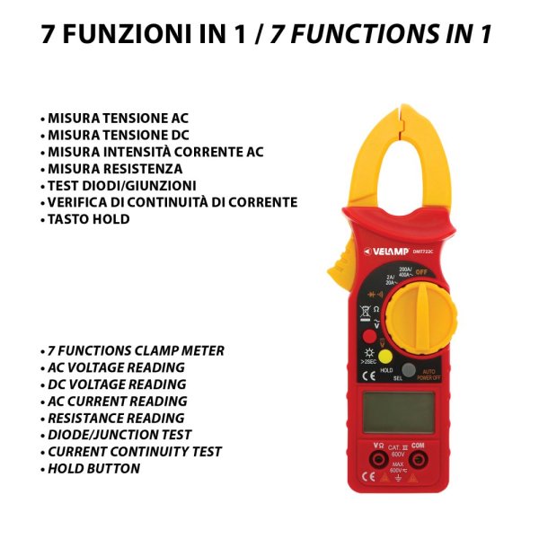 VELAMP DMT722C kliešťový multimeter 7v1, CAT III