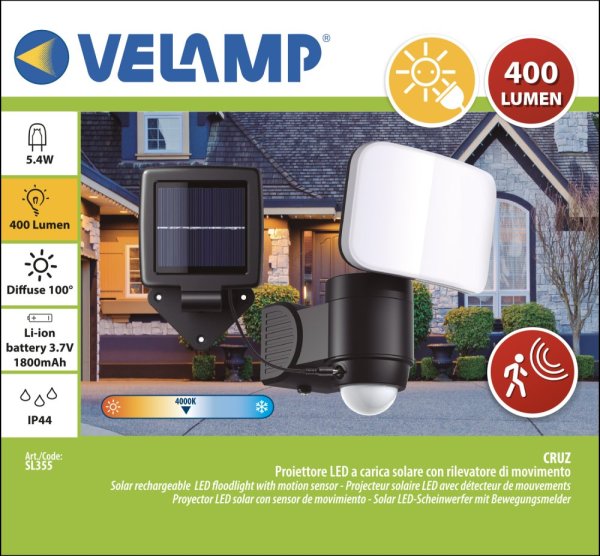 VELAMP Solárny LED reflektor SL355 s detektorom pohybu