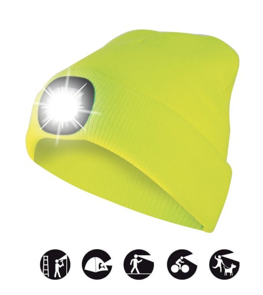 VELAMP čepice CAP07L s LED světlem limetkově žlutá, s odrazkou