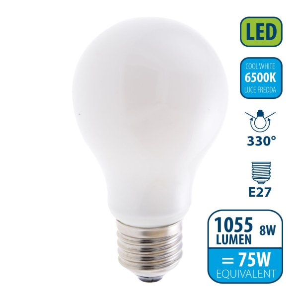 VELAMP OPAL FILAMENT žiarovka 8W, E27, 6500K