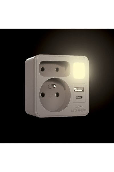 VELAMP zásuvková rozdvojka ADAT-FR-12 s USB-A+C a světlem