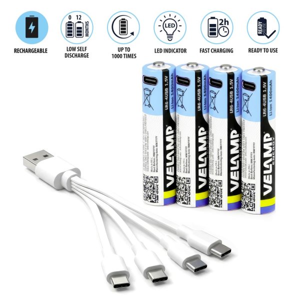 VELAMP LR6-4USB, nabíjateľná batéria s USB-C