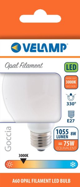 VELAMP OPAL FILAMENT žárovka 8W, E27, 3000K