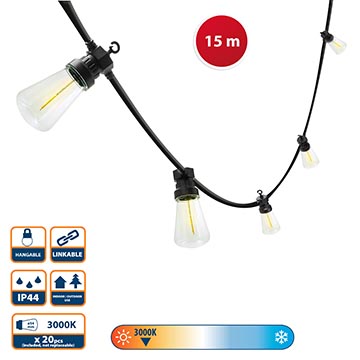 VELAMP Venkovní světelný řetěz PS068N s 20 retro žárovkami