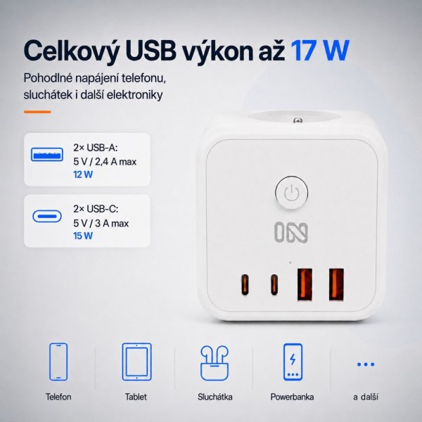 IN Rozbočovacia zásuvka CUBE s USB nabíjaním (553063)