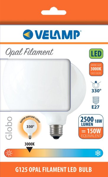 VELAMP OPÁLOVÁ VLÁKNOVÁ žiarovka 18W, E27, 3000K