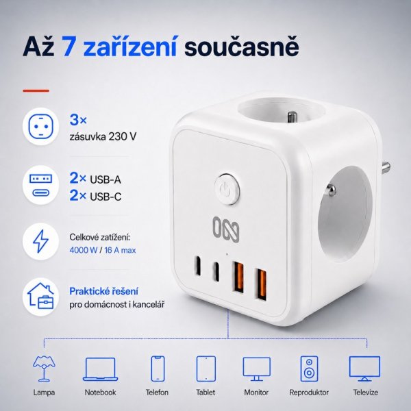 IN Rozbočovacia zásuvka CUBE s USB nabíjaním (553063)