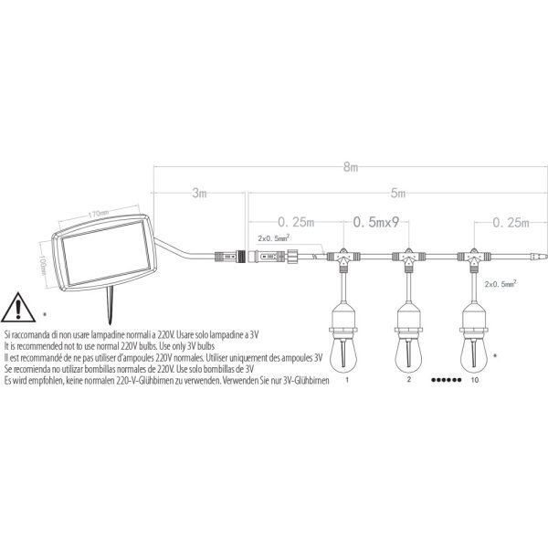 VELAMP LED svetelná reťaz PS070S so solárnym nabíjaním, 8m