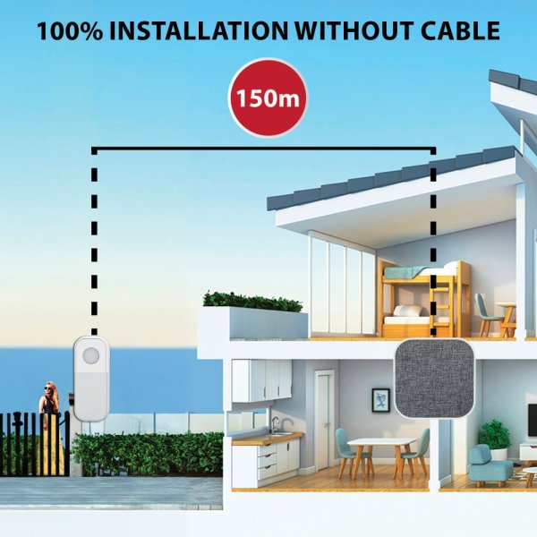 VELAMP DOM003 Bezdrôtový zvonček na batérie, 150m, 36 melódií