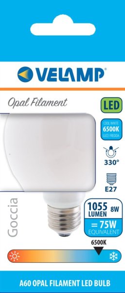 VELAMP OPAL FILAMENT žiarovka 8W, E27, 6500K