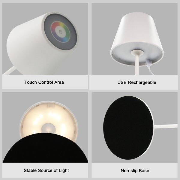 VELAMP Nabíjacia stolná RGB lampa TL1908-W s dotykovým spínačom