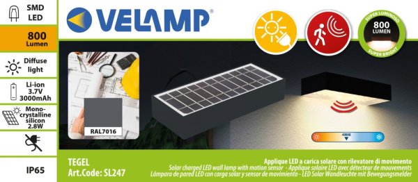 VELAMP LED solárne svetlo SL247 so senzorom