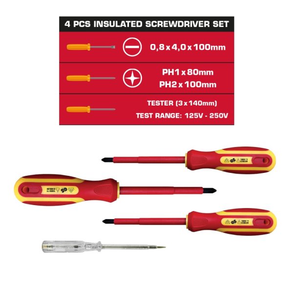 Sada 4 izolovaných skrutkovačov VELAMP CF144, VDE