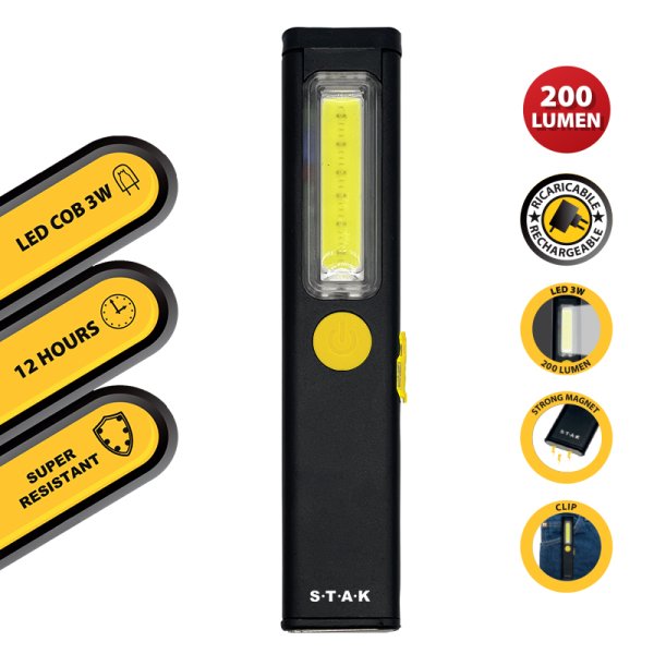 VELAMP ST476, Nabíjecí LED svítilna 3 W, extra tenké hliníkové provedení, černá