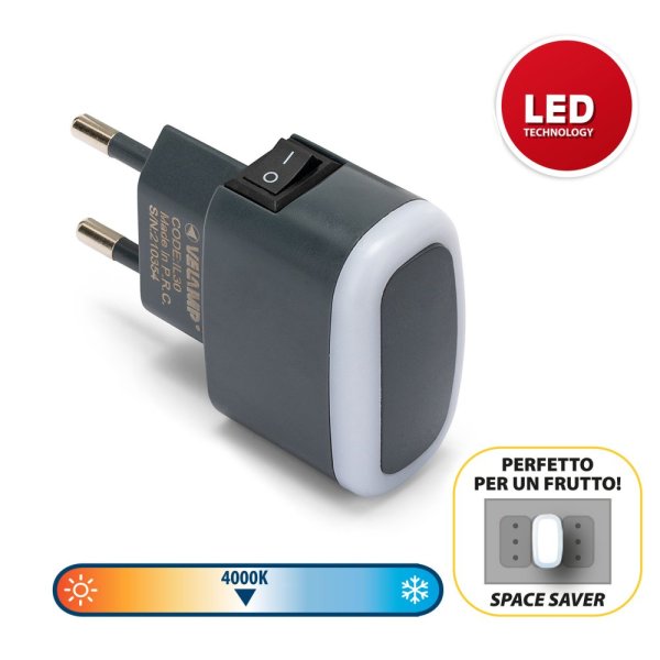 VELAMP IL30 LED noční osvětlení s vypínačem černé