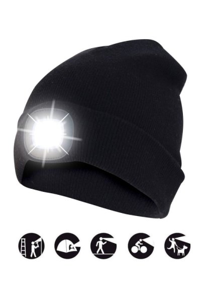 čepice CAP03PILE s LED světlem černá, zateplená