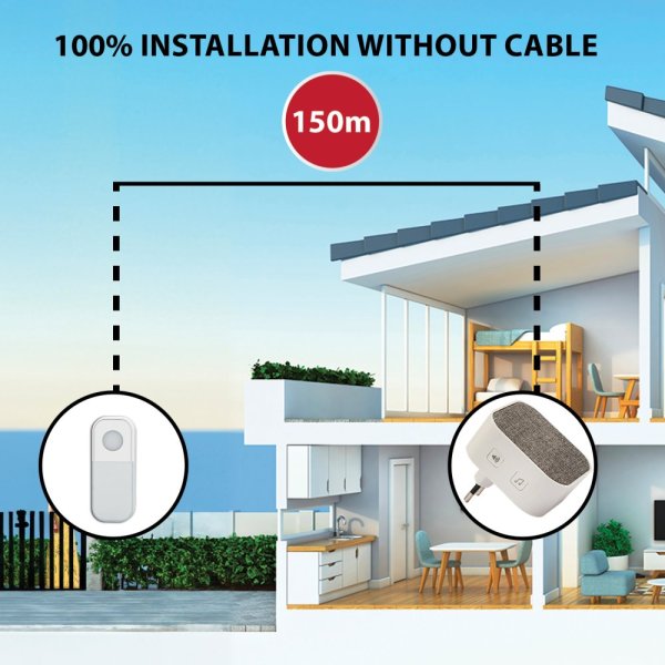 VELAMP DOM009 Bezdrátový zvonek do zásuvky,150m,36 melodií