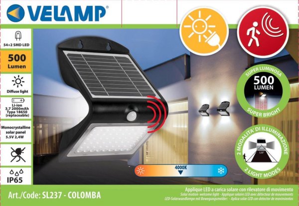 VELAMP SL237 LED solárne svetlo so senzorom