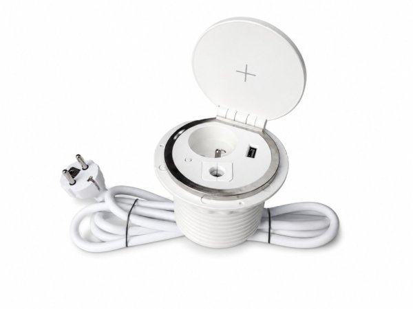 Zapuštěná lišta IN 553009, zásuvka, Qi nabíjení, USB