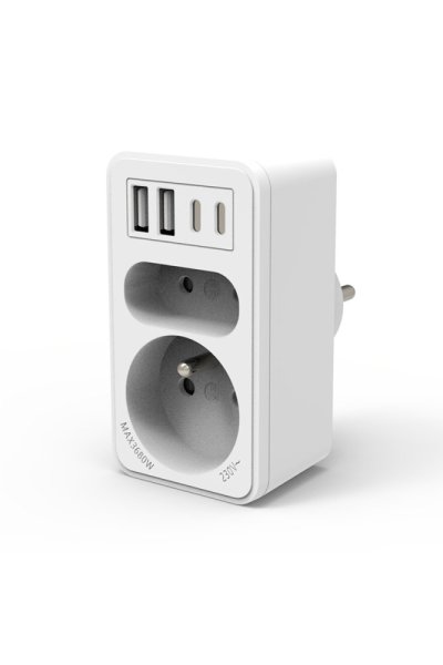 VELAMP zásuvková rozdvojka ADAT-FR-10 s USB-A+C
