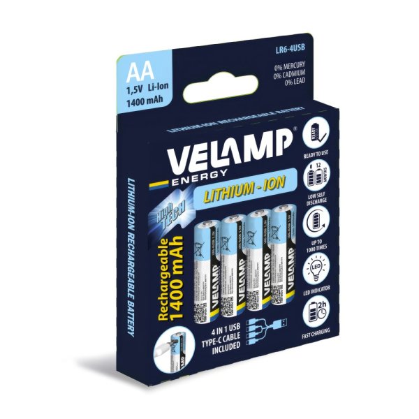 VELAMP LR6-4USB, nabíjateľná batéria s USB-C