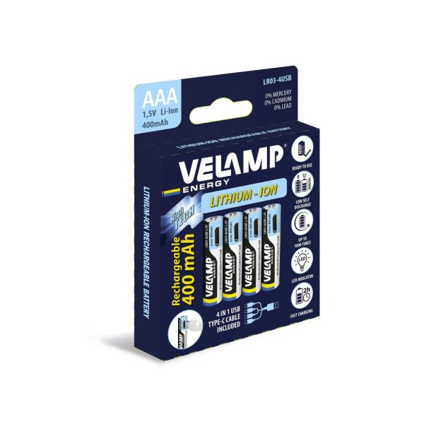 VELAMP LR03-4USB, nabíjacie batérie s USB-C