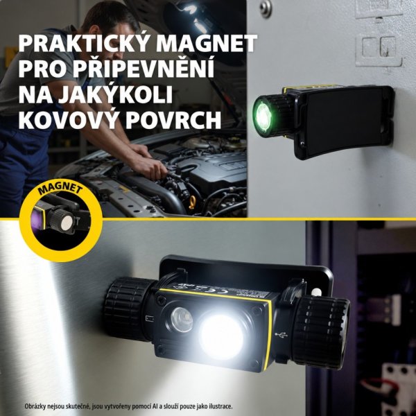 VELAMP ST216, Nabíjateľná čelovka 15W s UV svetlom a magnetom