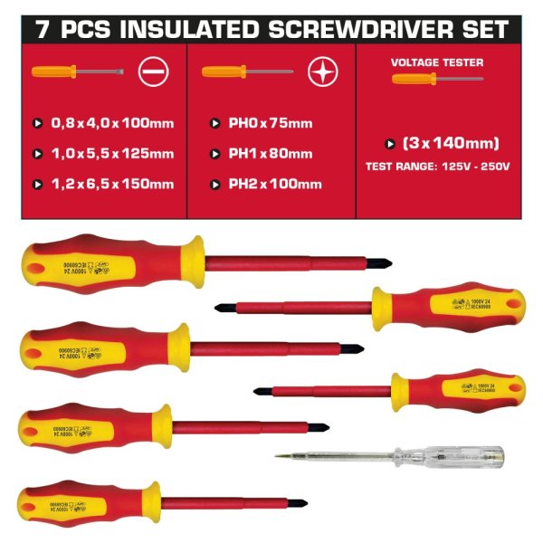 Sada 7 izolovaných skrutkovačov VELAMP CF170, VDE