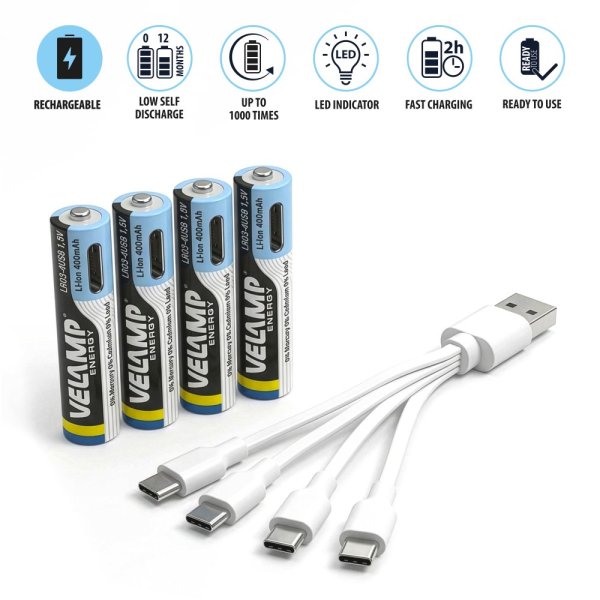 VELAMP LR03-4USB, nabíjacie batérie s USB-C