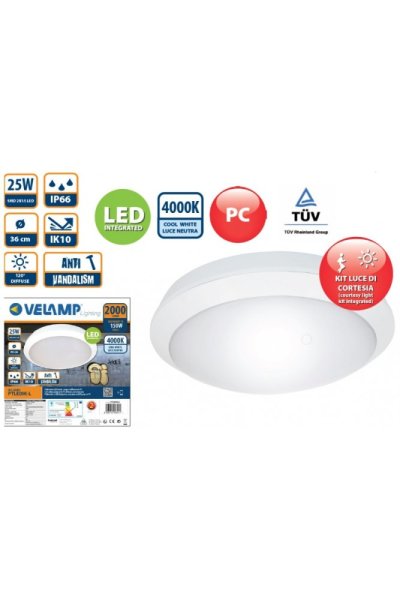 VELAMP LED stropní svítidlo PTLEDIK-L+E antivandal