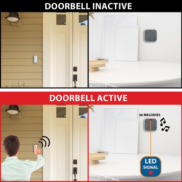 VELAMP DOM003 Bezdrôtový zvonček na batérie, 150m, 36 melódií